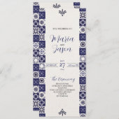 Mexicaanse Talavera Majolica Marine Blauw Wit Huwe Programmakaart (Voorkant / Achterkant)