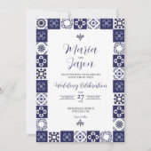 Mexicaanse Talavera Majolica Navy Blauwe Witte Bru Kaart (Voorkant)