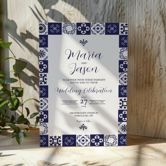 Mexicaanse Talavera Majolica Navy Blauwe Witte Bru Kaart