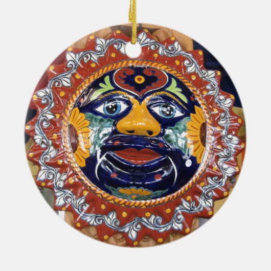 Mexicaanse Talavera-stijl zon Keramisch Ornament (Achterkant)