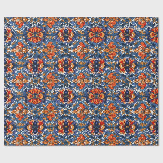 Mexicaanse Talavera Tegel Pottery Oranje Blue Cadeaupapier (Vlak)