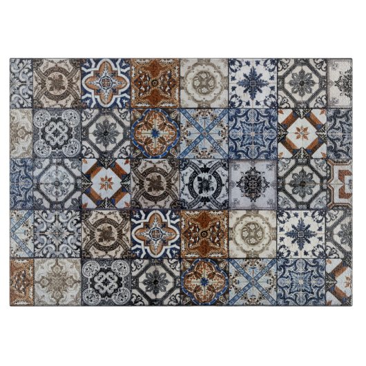 Mexicaanse Talavera Tile Blue Brown print Snijplank (Voorkant)