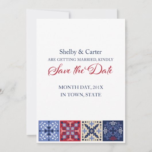Mexicaanse Talavera Tile Wedding Save the Date (Voorkant)