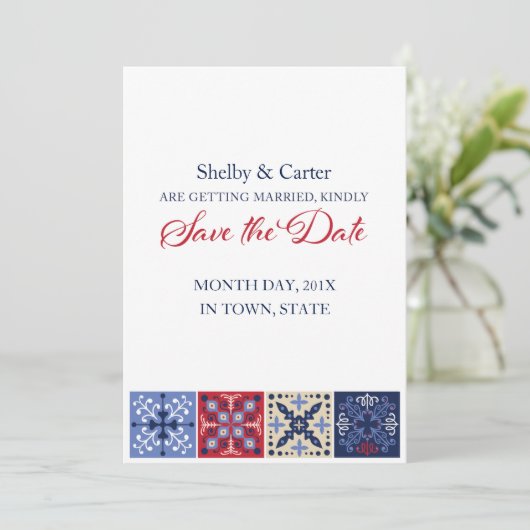 Mexicaanse Talavera Tile Wedding Save the Date (Staand voorkant)