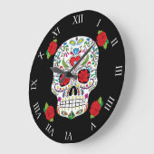 Mexicaanse Tattoo Sugar Skull en Red Roses Grote Klok (Hoek)