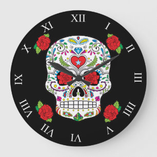 Mexicaanse Tattoo Sugar Skull en Red Roses Grote Klok