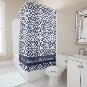 Mexicaanse Tegel Blauw en wit Lake House Decor Douchegordijn