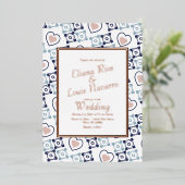 Mexicaanse Tegel Heart Talavera Blue Wedding geper Folie Uitnodiging (Staand Voorkant)