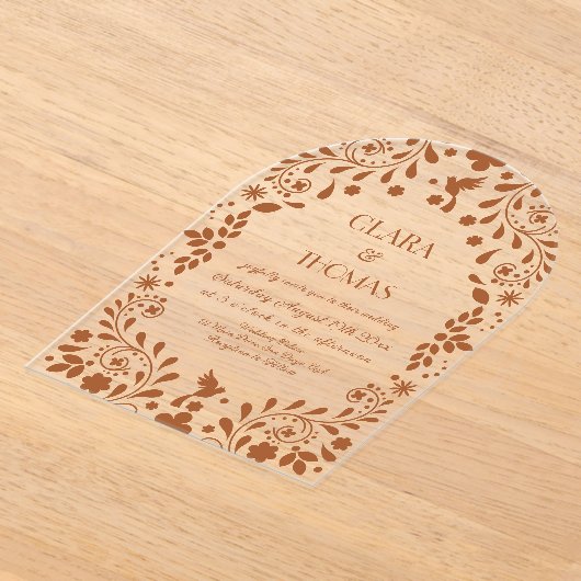 Mexicaanse terracotta bruiloft elegant acryl uitnodigingen (Laagn)