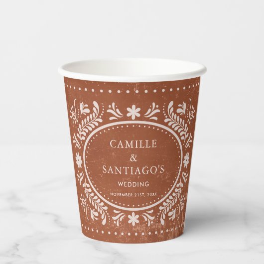 Mexicaanse Terracotta Papel Picado Trouwpapier Cup Papieren Bekers (Achterkant)