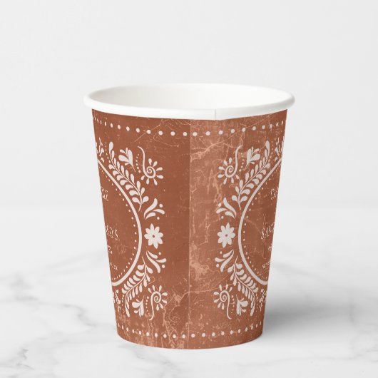 Mexicaanse Terracotta Papel Picado Trouwpapier Cup Papieren Bekers (Rechts)