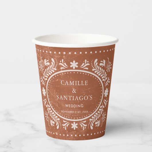 Mexicaanse Terracotta Papel Picado Trouwpapier Cup Papieren Bekers (Voorkant)