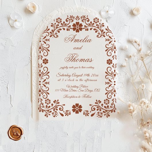 Mexicaanse Terracotta Talavera bruiloft Acryl Uitnodigingen