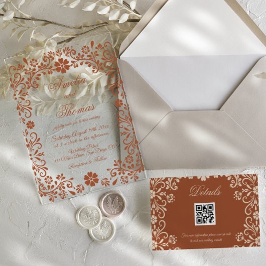 Mexicaanse Terracotta Talavera bruiloft Acryl Uitnodigingen