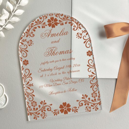 Mexicaanse Terracotta Talavera bruiloft Acryl Uitnodigingen