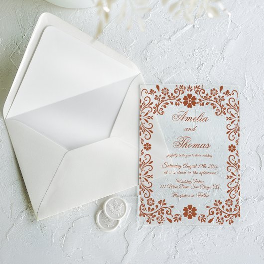 Mexicaanse Terracotta Talavera bruiloft Acryl Uitnodigingen