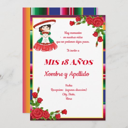 Mexicaanse themauitnodiging kaart (Voorkant / Achterkant)