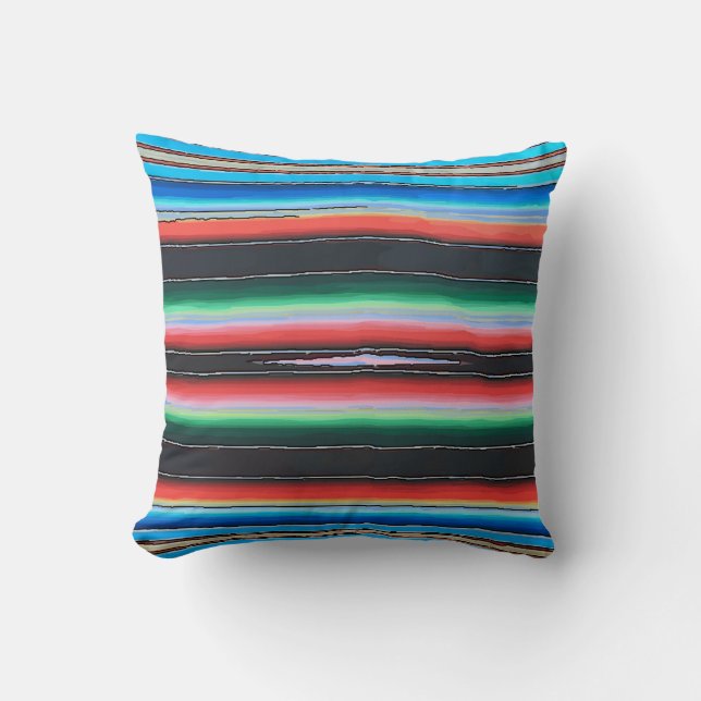 Mexicaanse Tile Blue Lines Kussen (Voorkant)