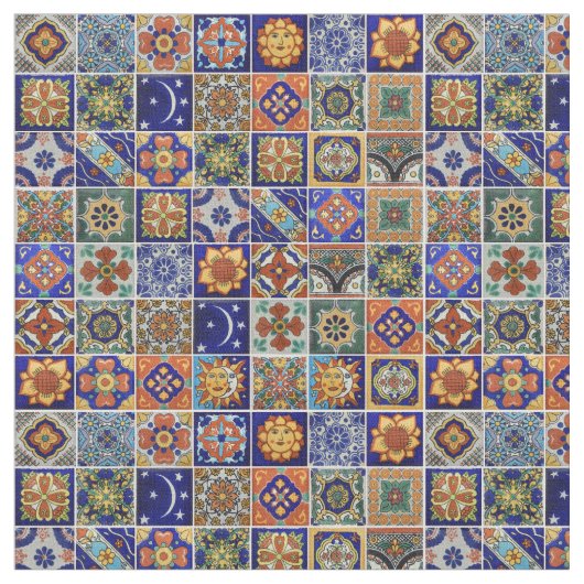 Mexicaanse Tile Colorful Southwest Fabric Talavera Stof (Close Up)