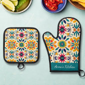 Mexicaanse Titel Patroon Oven Mitt en Pothouders Ovenwant & Pannenlap Set