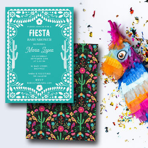 Mexicaanse traditionele bloemrijke feest teal baby kaart