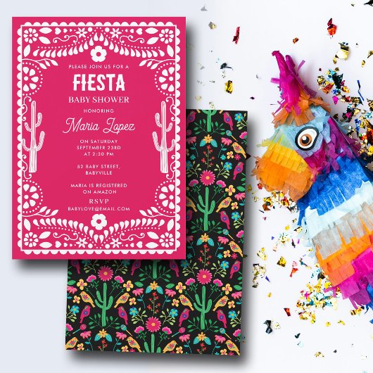 Mexicaanse traditionele bloemrijke fiesta roze bab kaart