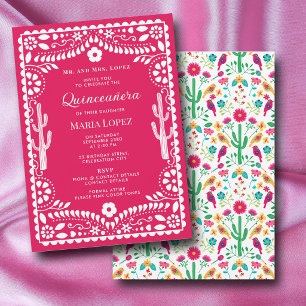 Mexicaanse traditionele bloemrijke fiesta roze Qui Kaart