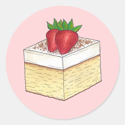 Mexicaanse Tres Leches Taart Dessert Aardbeien Ronde Sticker (Voorkant)