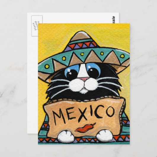 Mexicaanse Tuxedo Cat Hitchhiker Briefkaart (Voorkant / Achterkant)