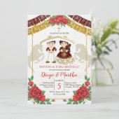 Mexicaanse Twin Burgundy Red Baptism en Birthday Kaart (Staand voorkant)