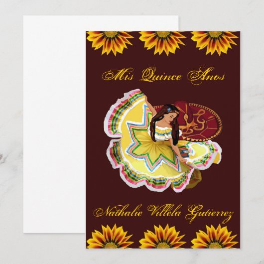 Mexicaanse uitnodiging tot Quinceanera - Bourgogne (Voorkant / Achterkant)