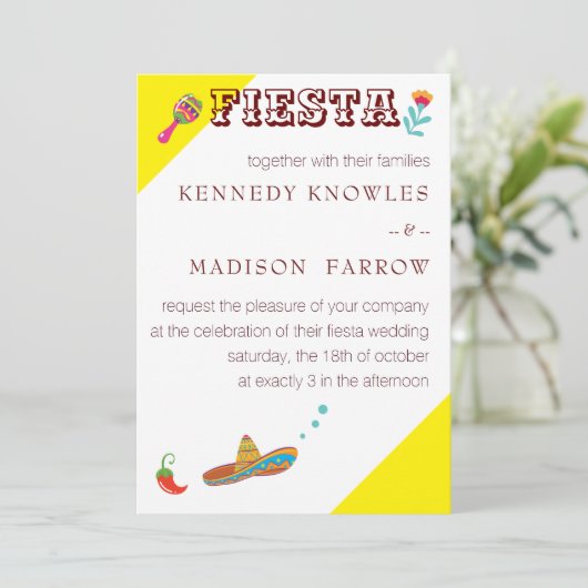 Mexicaanse uitnodiging voor een kleurrijke bruilof (Staand voorkant)