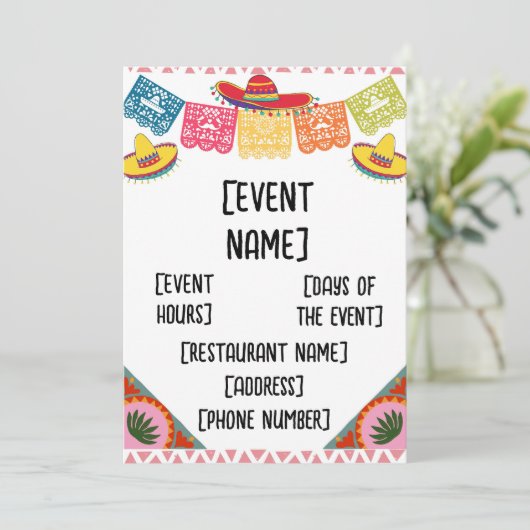 Mexicaanse uitnodiging voor evenement in restauran (Staand voorkant)