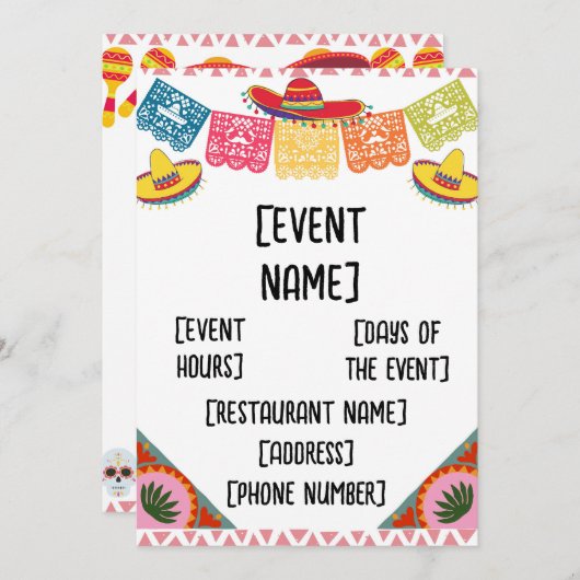 Mexicaanse uitnodiging voor evenement in restauran (Voorkant / Achterkant)