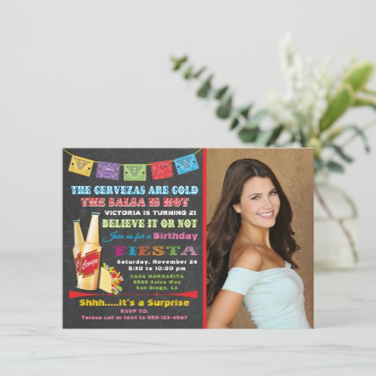 Mexicaanse uitnodiging voor Fiesta Birthday Party (Staand voorkant)