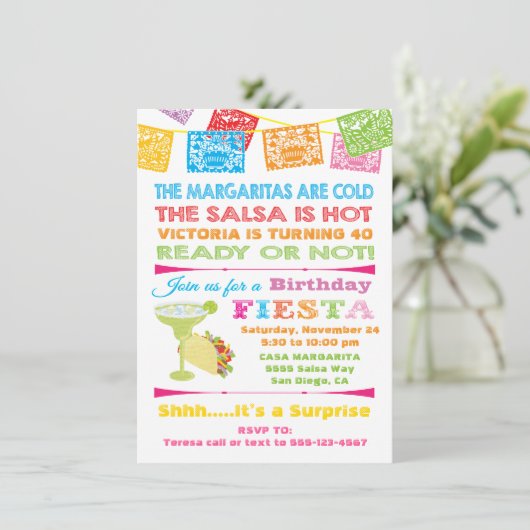 Mexicaanse uitnodiging voor Fiesta Birthday Party (Staand voorkant)