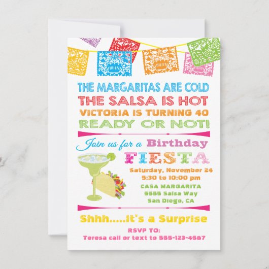 Mexicaanse uitnodiging voor Fiesta Birthday Party (Voorkant)
