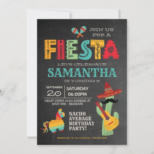 Mexicaanse uitnodiging voor Fiesta Birthday Party (Voorkant)
