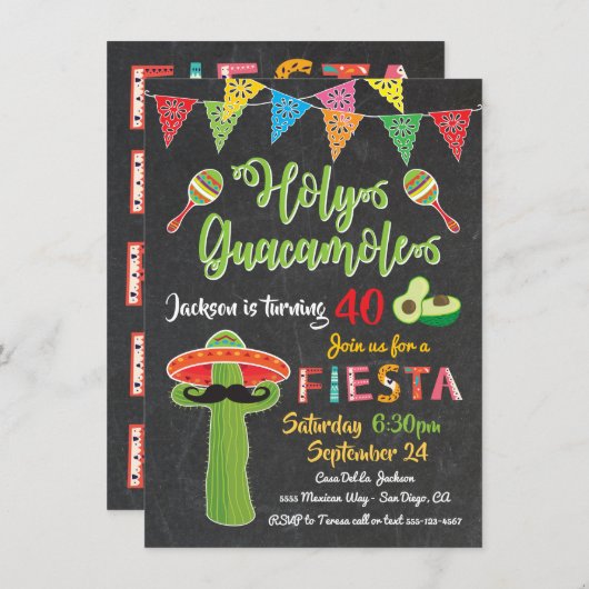 Mexicaanse uitnodiging voor Fiesta Birthday Party (Voorkant / Achterkant)
