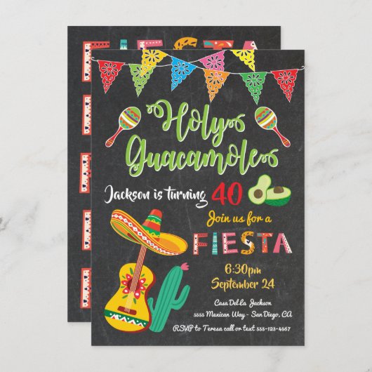 Mexicaanse uitnodiging voor Fiesta Birthday Party (Voorkant / Achterkant)