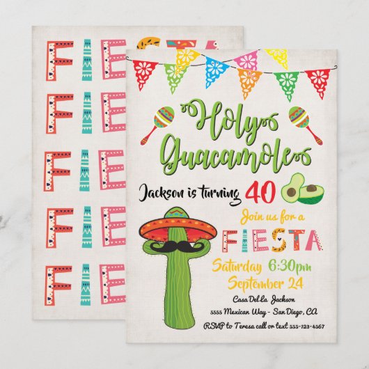 Mexicaanse uitnodiging voor Fiesta Birthday Party (Voorkant / Achterkant)
