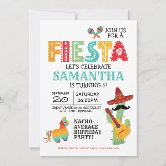 Mexicaanse uitnodiging voor Fiesta Birthday Party (Voorkant)