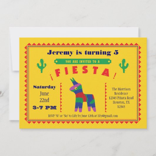Mexicaanse uitnodiging voor Fiesta Birthday Party (Voorkant)