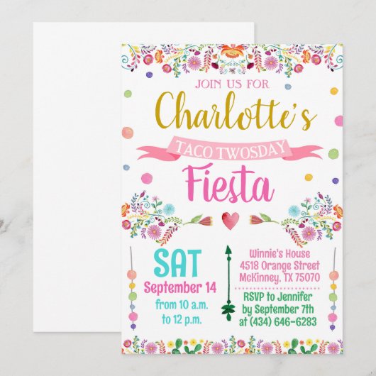 Mexicaanse uitnodiging voor Fiesta Siesta Birthday (Voorkant / Achterkant)