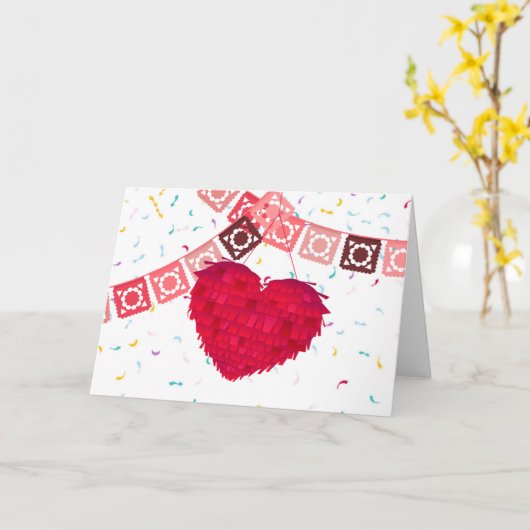 Mexicaanse Valentijnsdag Heart Pinata & Taco Kaart (Gele Bloem)