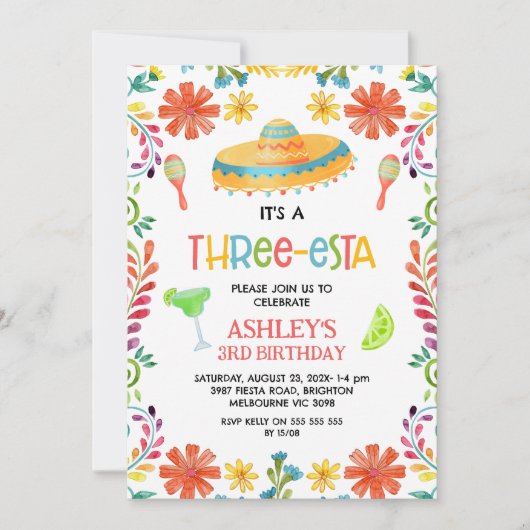 Mexicaanse Veelkleurige Bloemendriesta 3e verjaard Kaart (Voorkant)