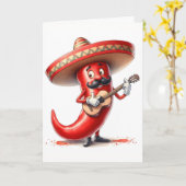 Mexicaanse verjaardag Red Chili Pepper Gitaar Spel Kaart (Gele Bloem)