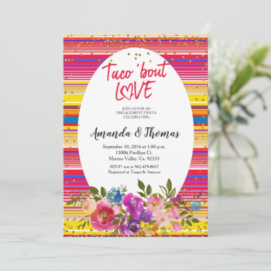 Mexicaanse verlovingsfeest Uitnodiging Taco Over L (Staand voorkant)