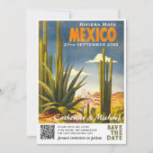 Mexicaanse Vintage Huwelijksreis QR Code Save The Date (Voorkant)