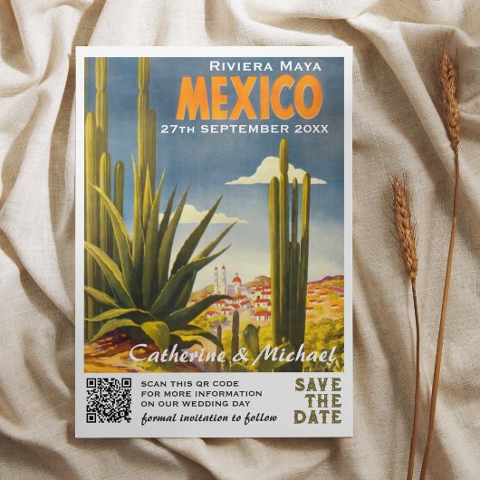 Mexicaanse Vintage Huwelijksreis QR Code Save The Date